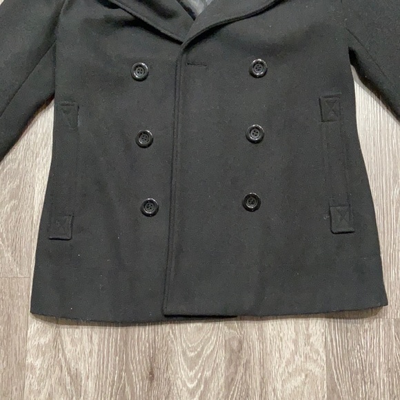Black Ambiance Button Up Pea Coat - Picture 2 of 6